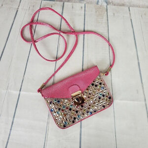 Rhinestone Embellished Crossbody Bag Pink  Reptile Envelope Style Barbiecore
